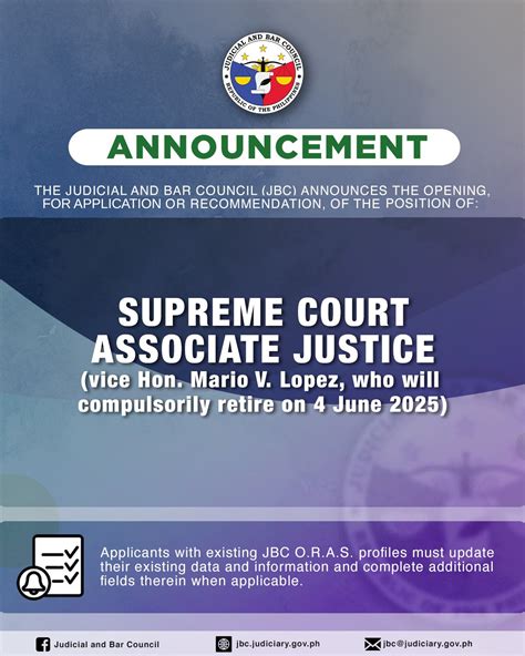 jbc announcement of vacancies|Supreme Court of the Philippines.